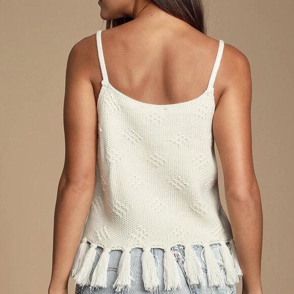 NWT Lulus Del Mar Cream Tasseled Knit Sweater Tank Top - Picture 3 of 11